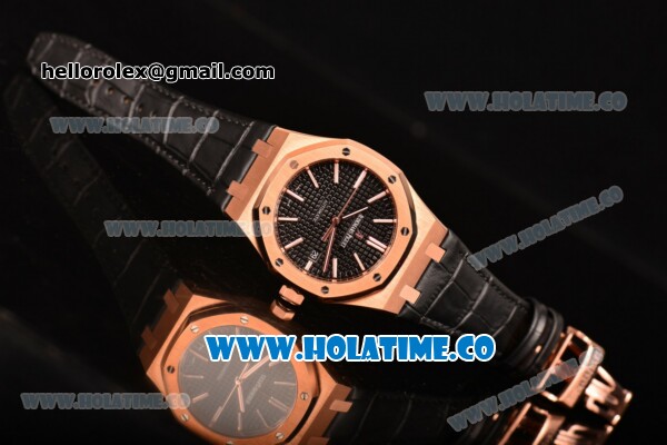 Audemars Piguet Royal Oak 39MM Miyota 9015 Automatic Rose Gold Case with Black Dial and Stick Markers (BP) - Click Image to Close